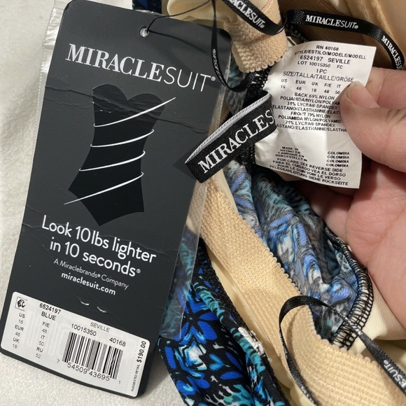 NWT Miraclesuit [ 16 US ]‎ Mosaica Seville Bandeau One-Piece Swimsuit Blue - Picture 3 of 12